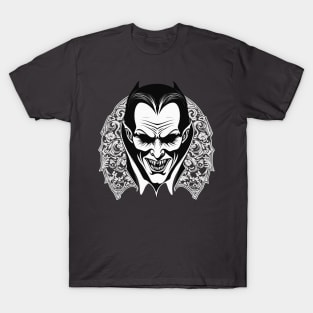 Evil vampire lord with classic lacy collar halloween design T-Shirt